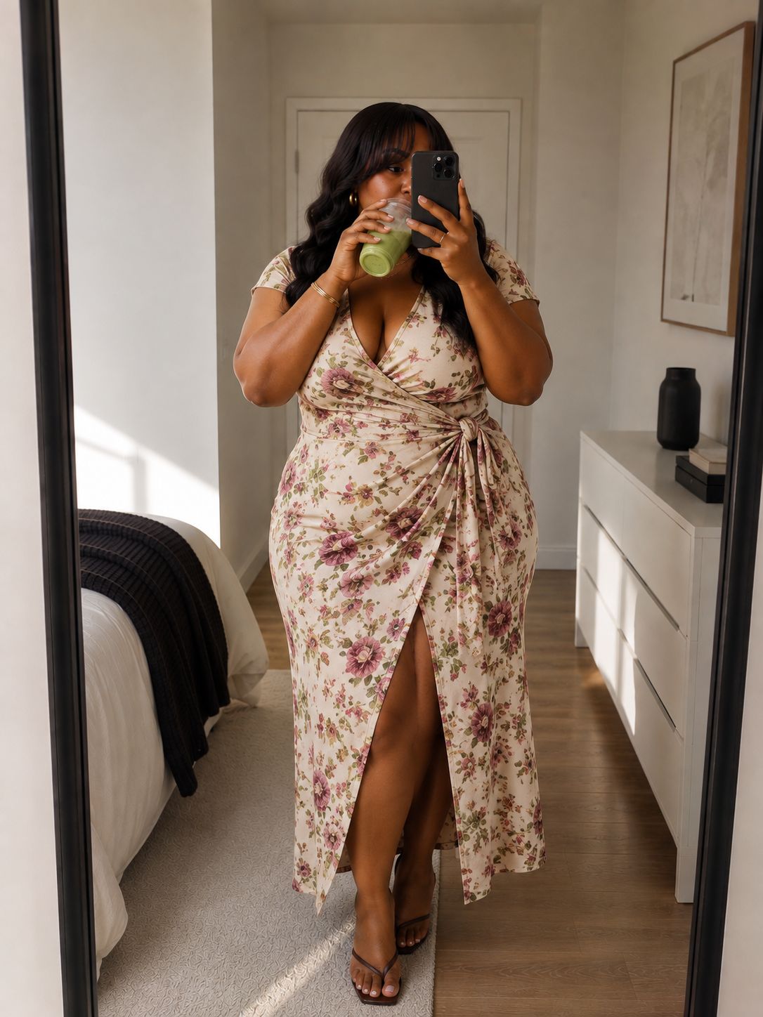 Floral Wrap Dress: Effortless Arm Coverage — Outfits for Big Arms
