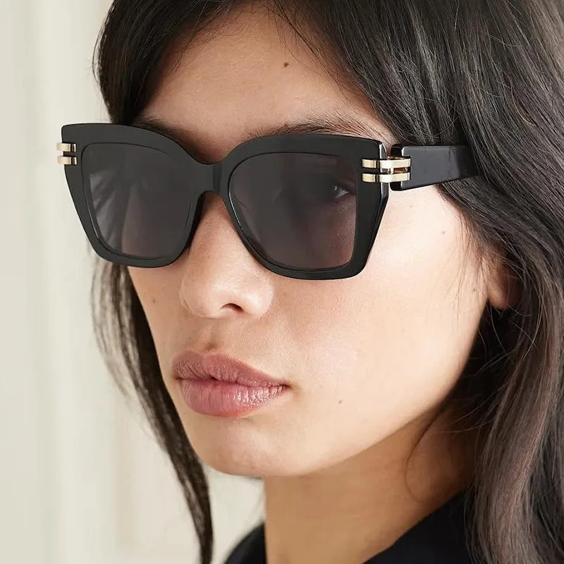 Oversized Square Black Sunglasses With Gold Hardware Oversized Square Black Sunglasses With Gold Hardware — Sunglasses for Square Face
