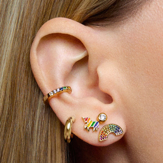 Rainbow Stone Ear Cuff with Whimsical Studs Rainbow Stone Ear Cuff with Whimsical Studs — Ear Cuffs