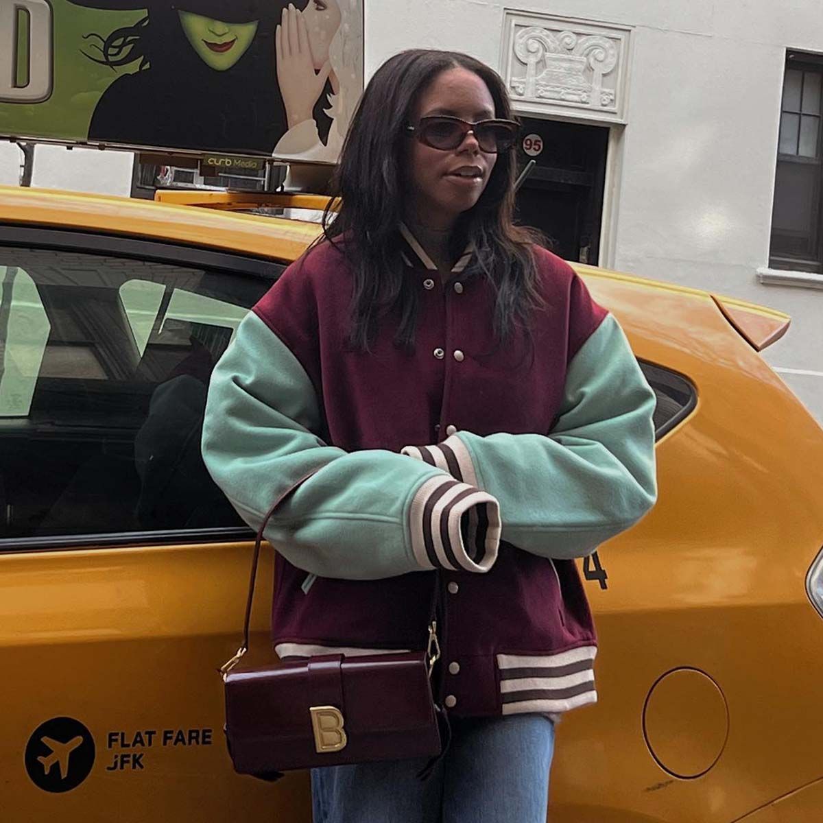 Color-Block Varsity Jacket with Denim and Handbag Color-Block Varsity Jacket with Denim and Handbag — Varsity Jacket Outfits