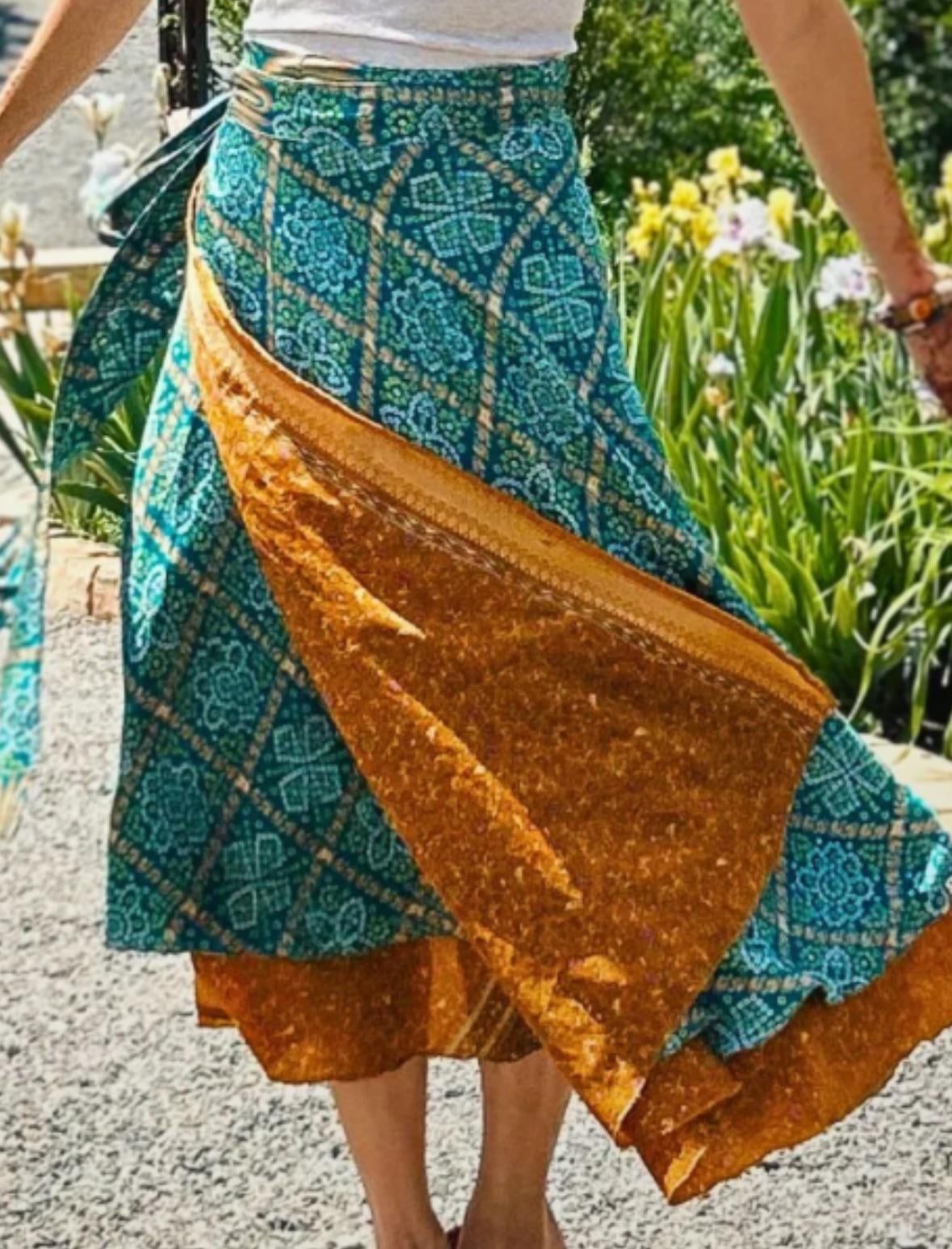 Bohemian Silk Wrap Skirt with Tank Top Bohemian Silk Wrap Skirt with Tank Top — Wrap Skirt Outfits