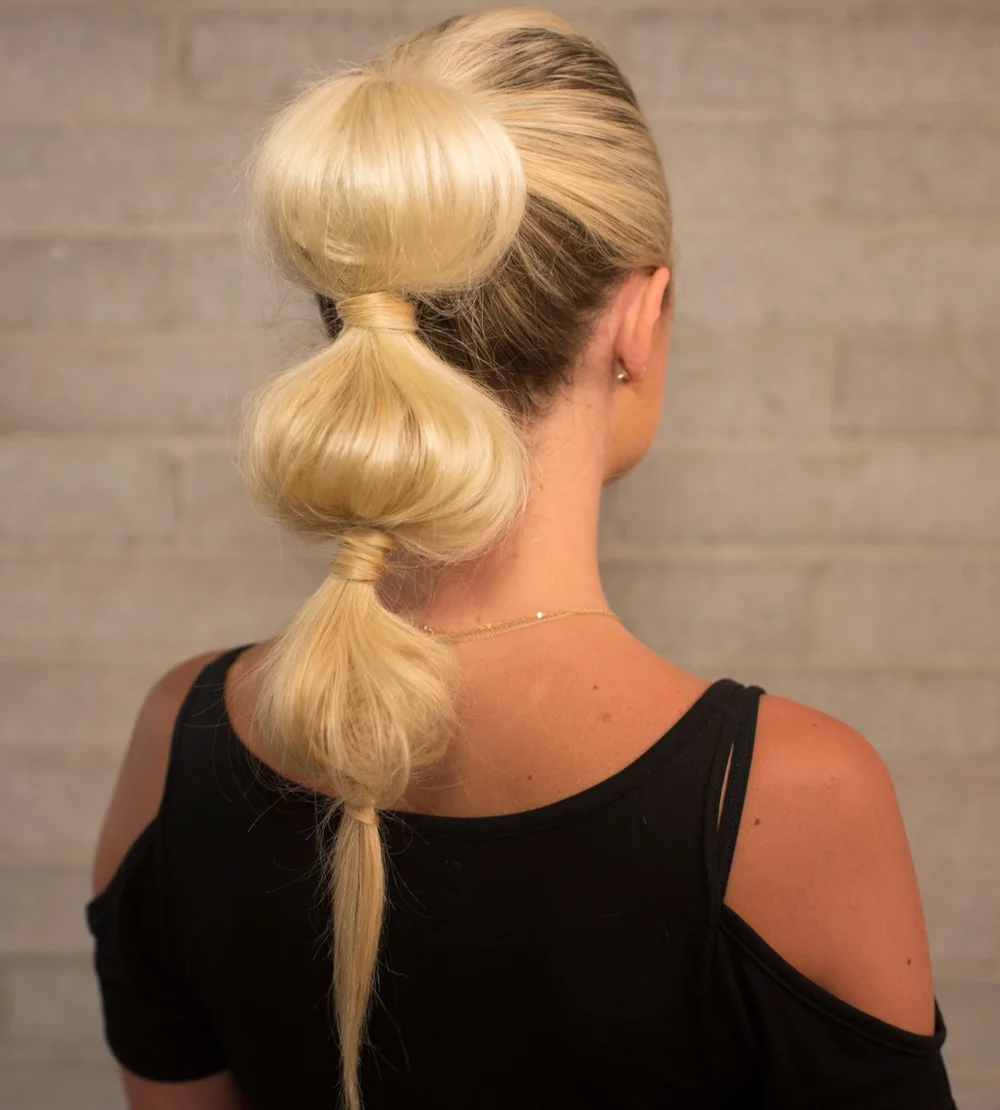 Sleek Blonde Bubble Ponytail with Large Bubbles Sleek Blonde Bubble Ponytail with Large Bubbles