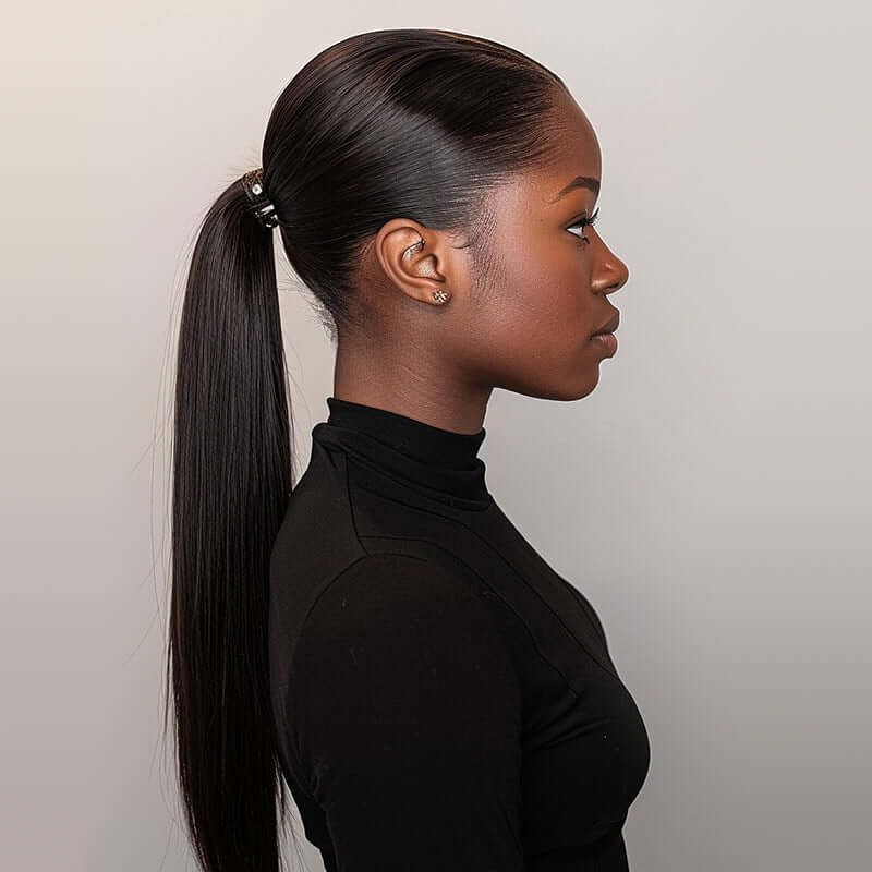 Glossy Straight Black Ponytail — Ponytail with Extensions