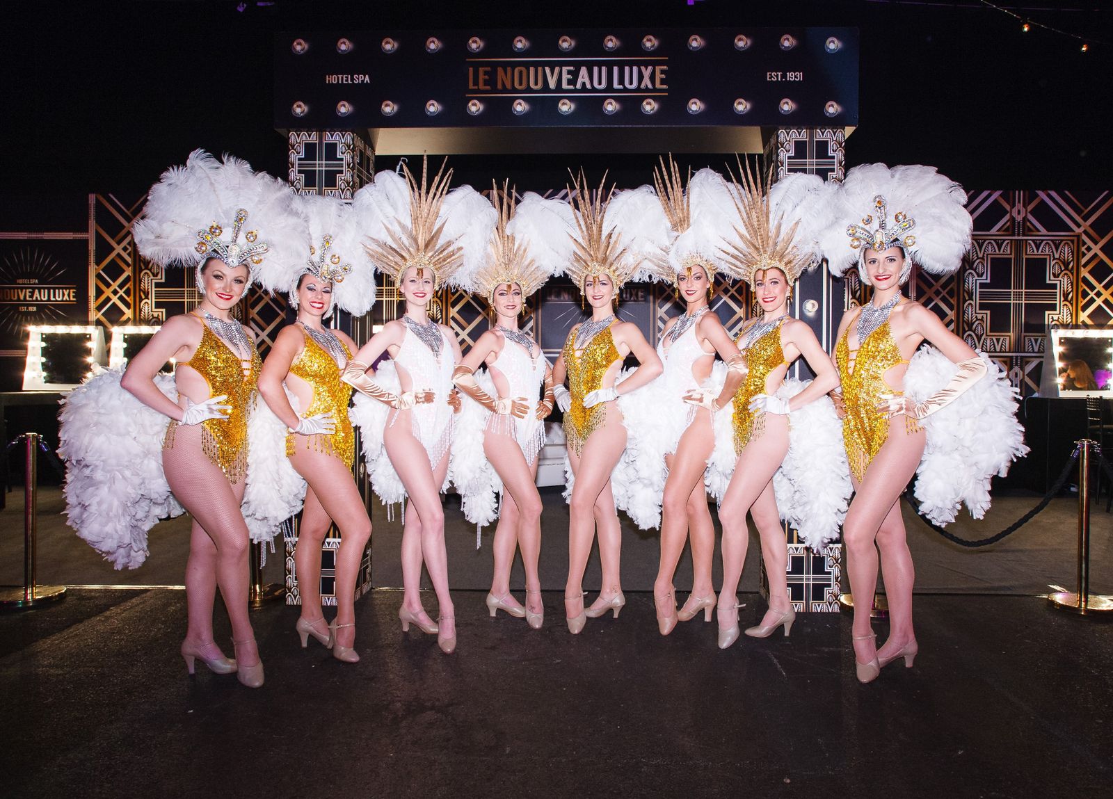 Gold Sequins and Feather Flair: Classic Showgirl Uniform Gold Sequins and Feather Flair: Classic Showgirl Uniform — Vegas Show Outfits