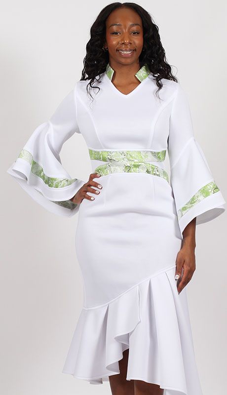 White Dress with Bell Sleeves and Asymmetrical Ruffled Hem White Dress with Bell Sleeves and Asymmetrical Ruffled Hem — Church Dresses