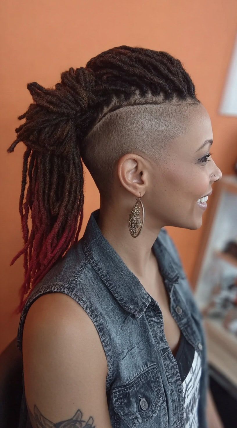 Black With Red Tips Visual Idea — Loc Ponytail