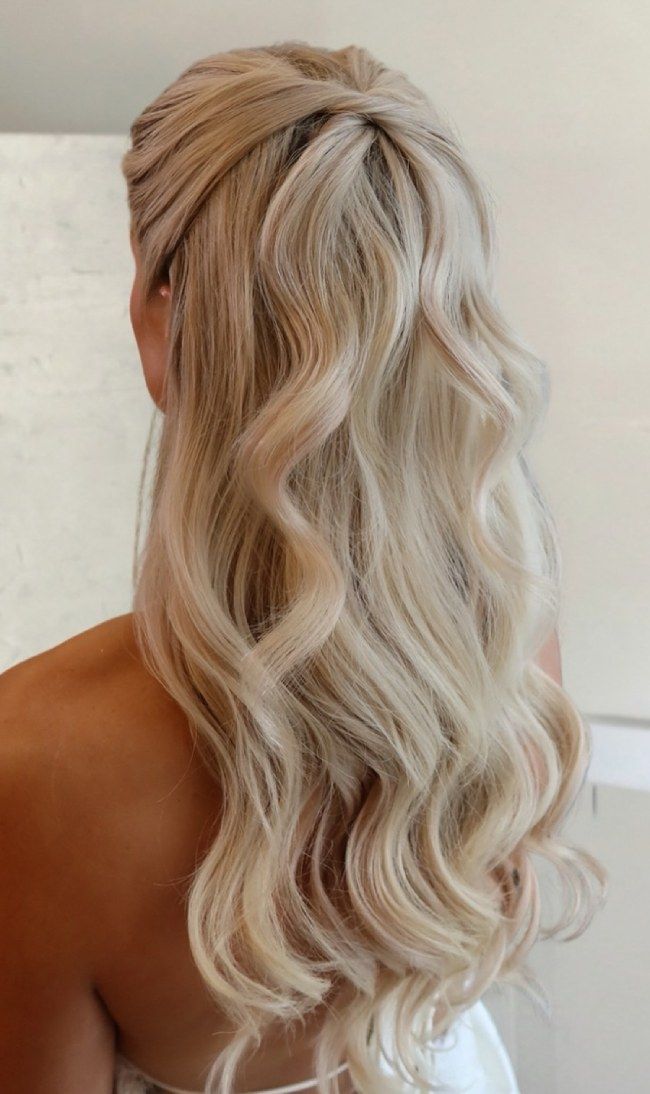Ash Blonde Twisted Crown Detail — Half Up Half Down Wavy Hair