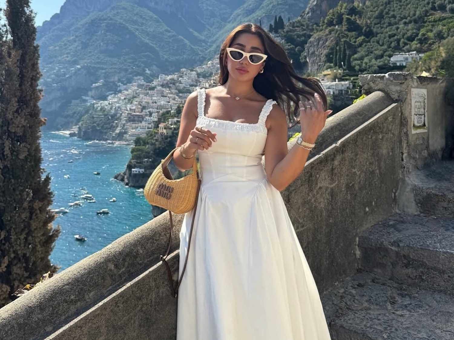 White Midi Dress with Ruffled Spaghetti Straps White Midi Dress with Ruffled Spaghetti Straps — Beach Dresses