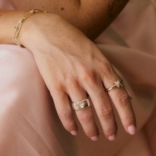Silver Ring with Green Stone Gold Ring for Evening — Chunky Rings