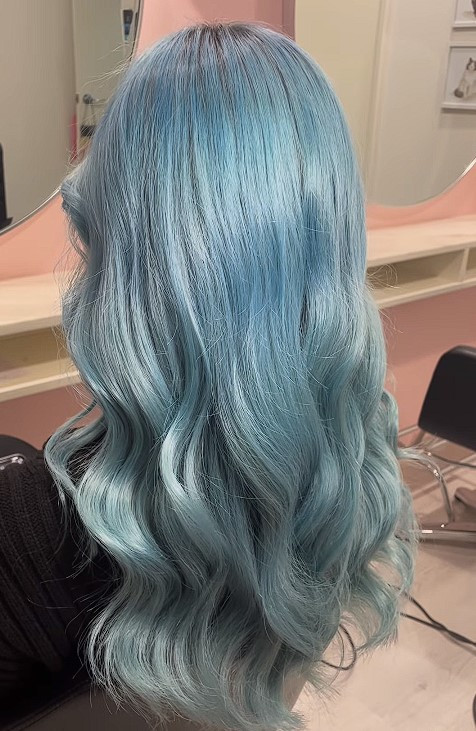 No Bangs Visual Idea — Pastel Blue Hair