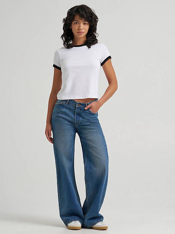 White Sneakers Ringer Tee and Wide-Leg Low-Rise Jeans White Sneakers Ringer Tee and Wide-Leg Low-Rise Jeans — Low Rise Jeans