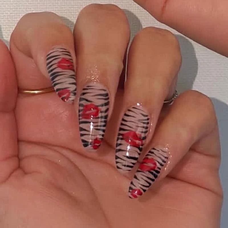 Glossy Full Zebra Print Short Oval Nails — Zebra Nails