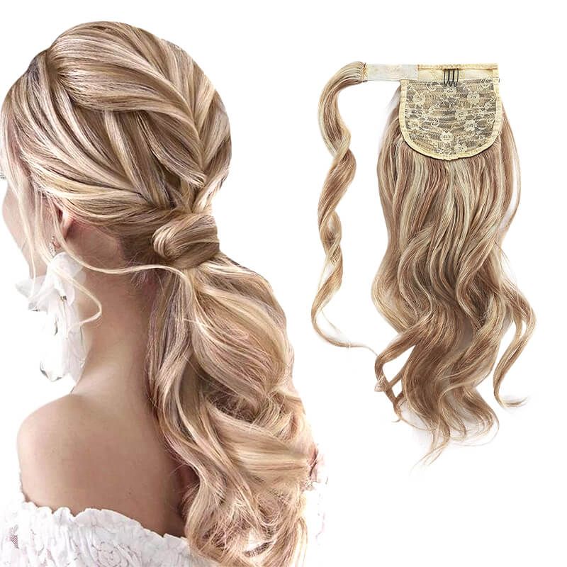 Braided Base Blonde Wavy Ponytail — Wrap Around Ponytail