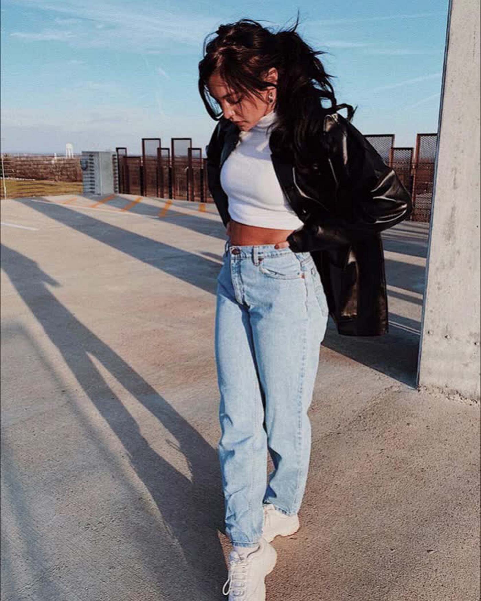 Mom Jeans with Turtleneck and Leather Jacket Mom Jeans with Turtleneck and Leather Jacket