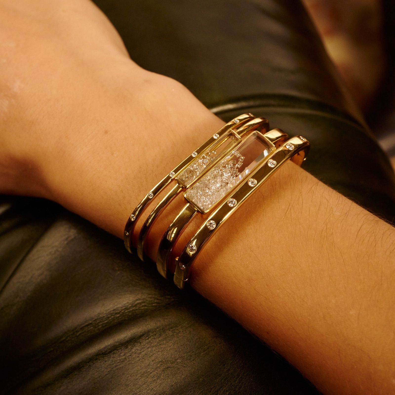 Diamond-Encrusted Gold Bangles for Dressy Occasions — Bangle Stacks