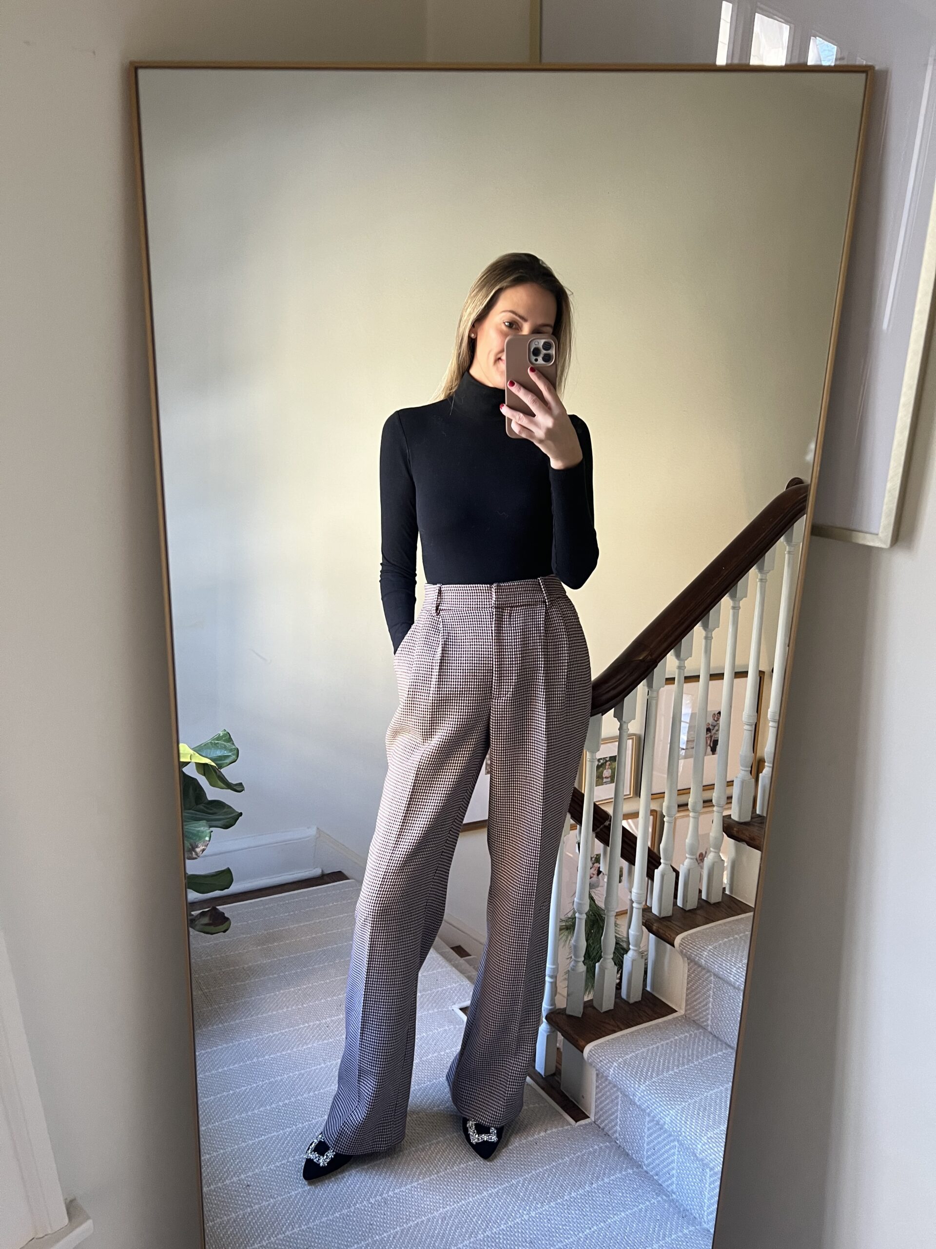 Houndstooth Wide Legs with a Turtleneck — Wide Leg Pants
