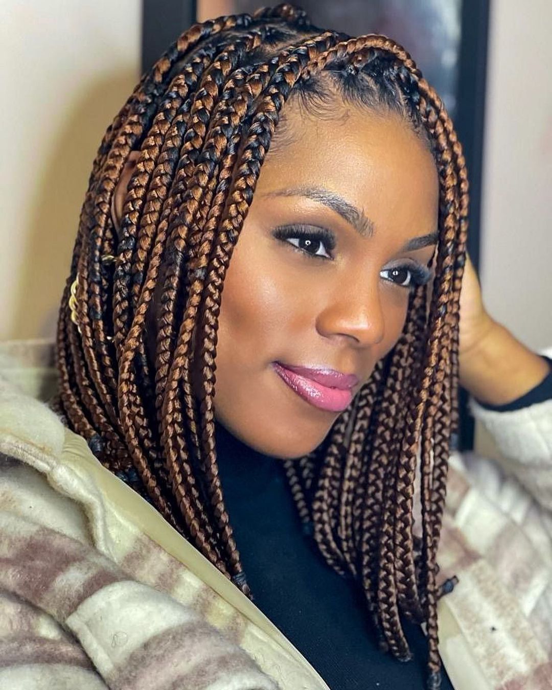 Brown and Blonde Shoulder-Length Braids — Brown Braids