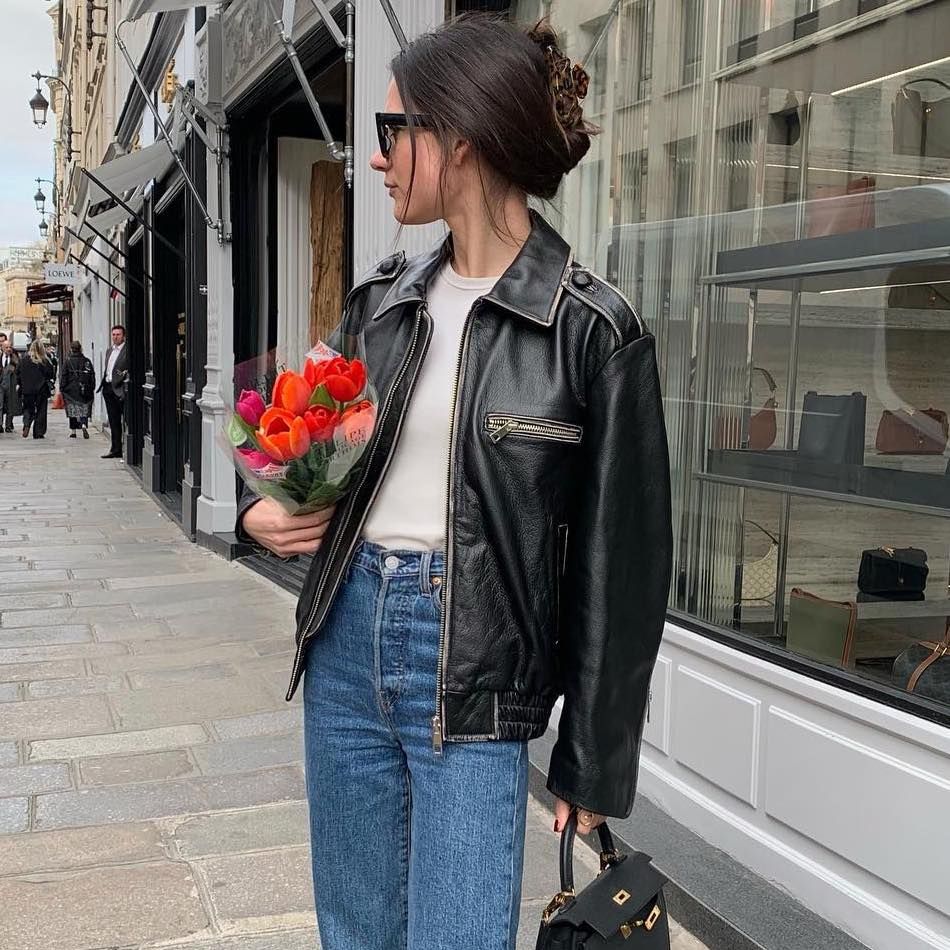 Black Leather Jacket with Gold Studded Handbag Black Leather Jacket with Gold Studded Handbag — Leather Jackets
