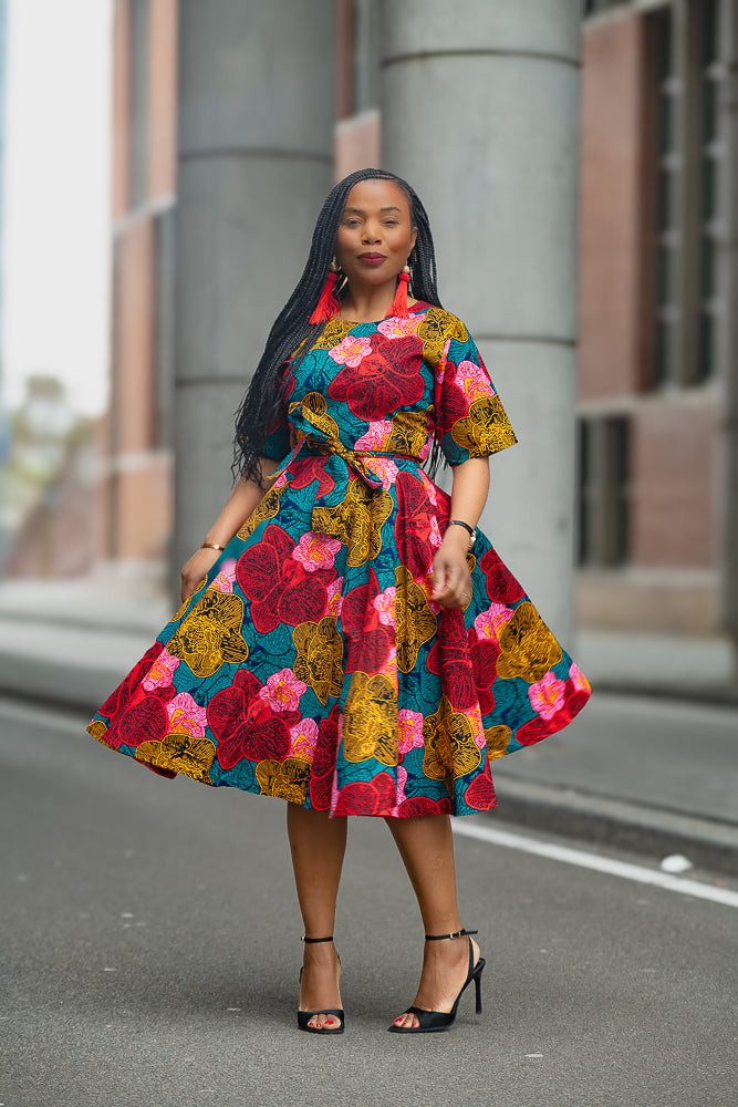 Vibrant Ankara Skater Dress for Daytime Fun Vibrant Ankara Skater Dress for Daytime Fun — Ankara Outfits