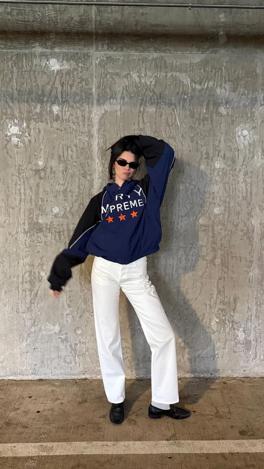 Navy and Black Colorblock Windbreaker with White Pants Navy and Black Colorblock Windbreaker with White Pants — Windbreaker Outfits