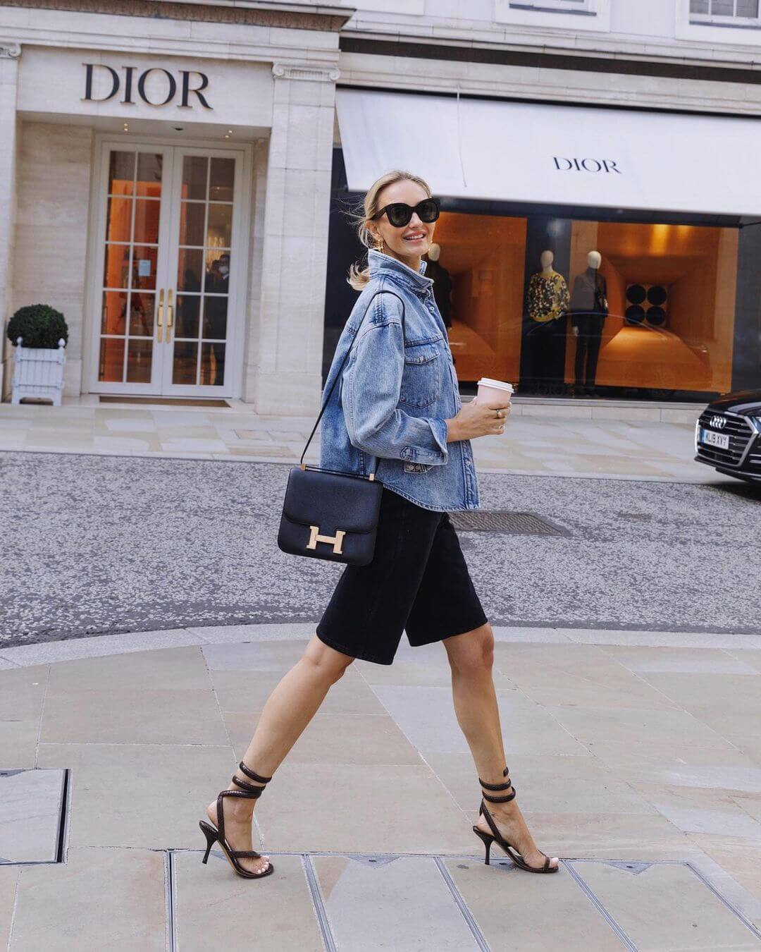 Casual Shopping Spree: Black Strappy Heels with Denim Jacket and Shorts Casual Shopping Spree: Black Strappy Heels with Denim Jacket and Shorts — Strappy Heels Outfits