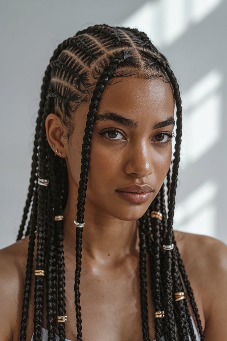 Geometric Box Braids with Metallic Flair Geometric Box Braids with Metallic Flair — Protective Hairstyles