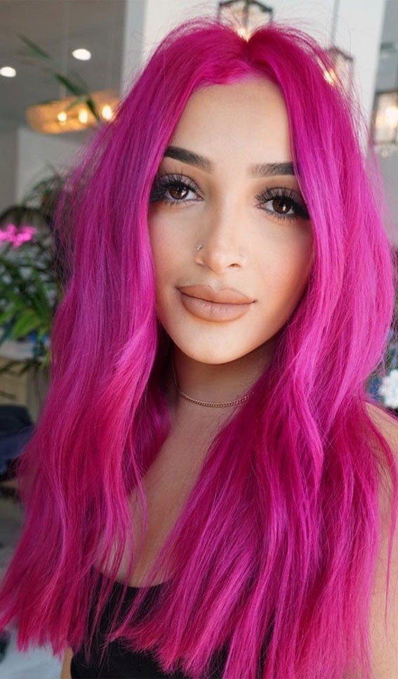 Intense Magenta Shoulder Length Waves — Magenta Hair