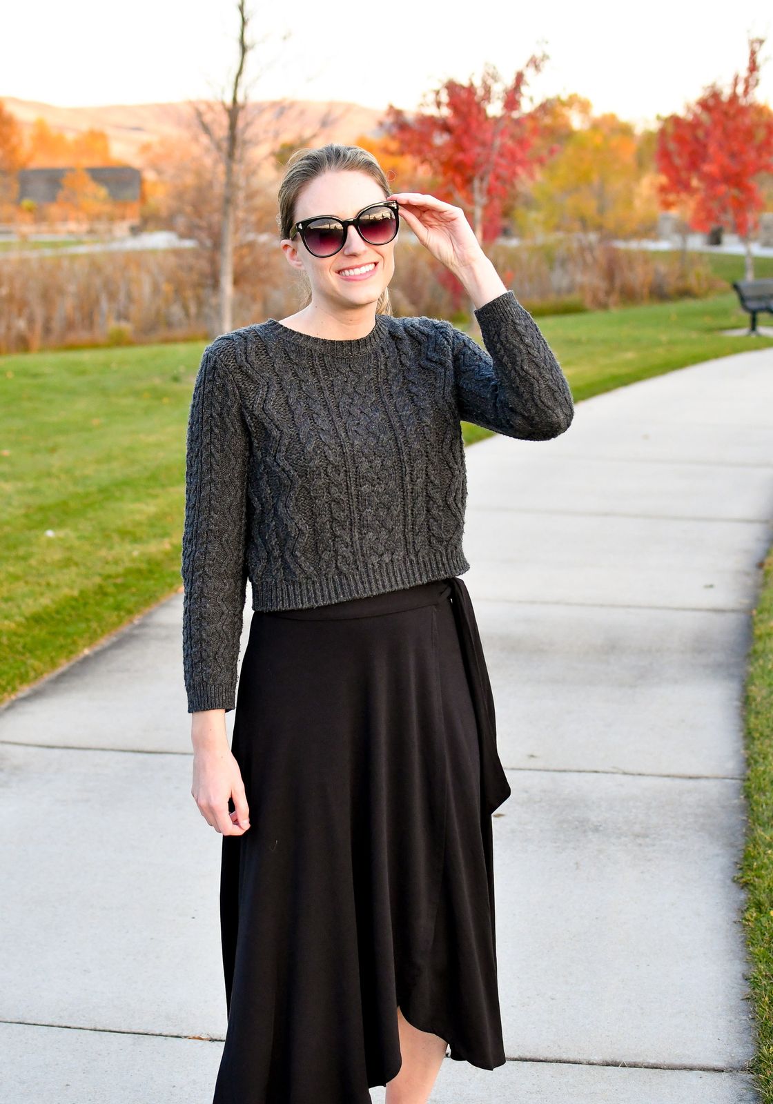Black Wrap Skirt with Cable-Knit Sweater Black Wrap Skirt with Cable-Knit Sweater — Wrap Skirt Outfits