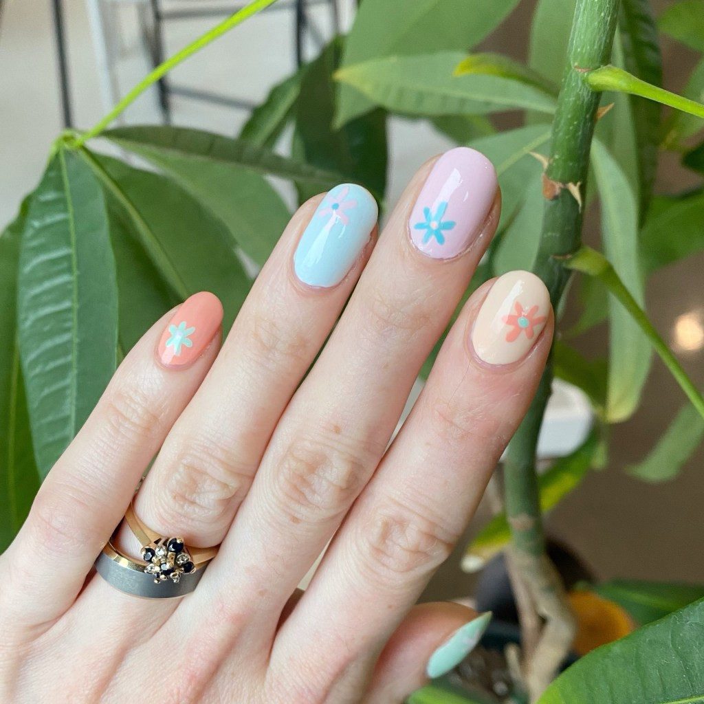 Small Floral Decals On Accent Nails Visual Idea Small Floral Decals On Accent Nails Visual Idea — Skittle Nails