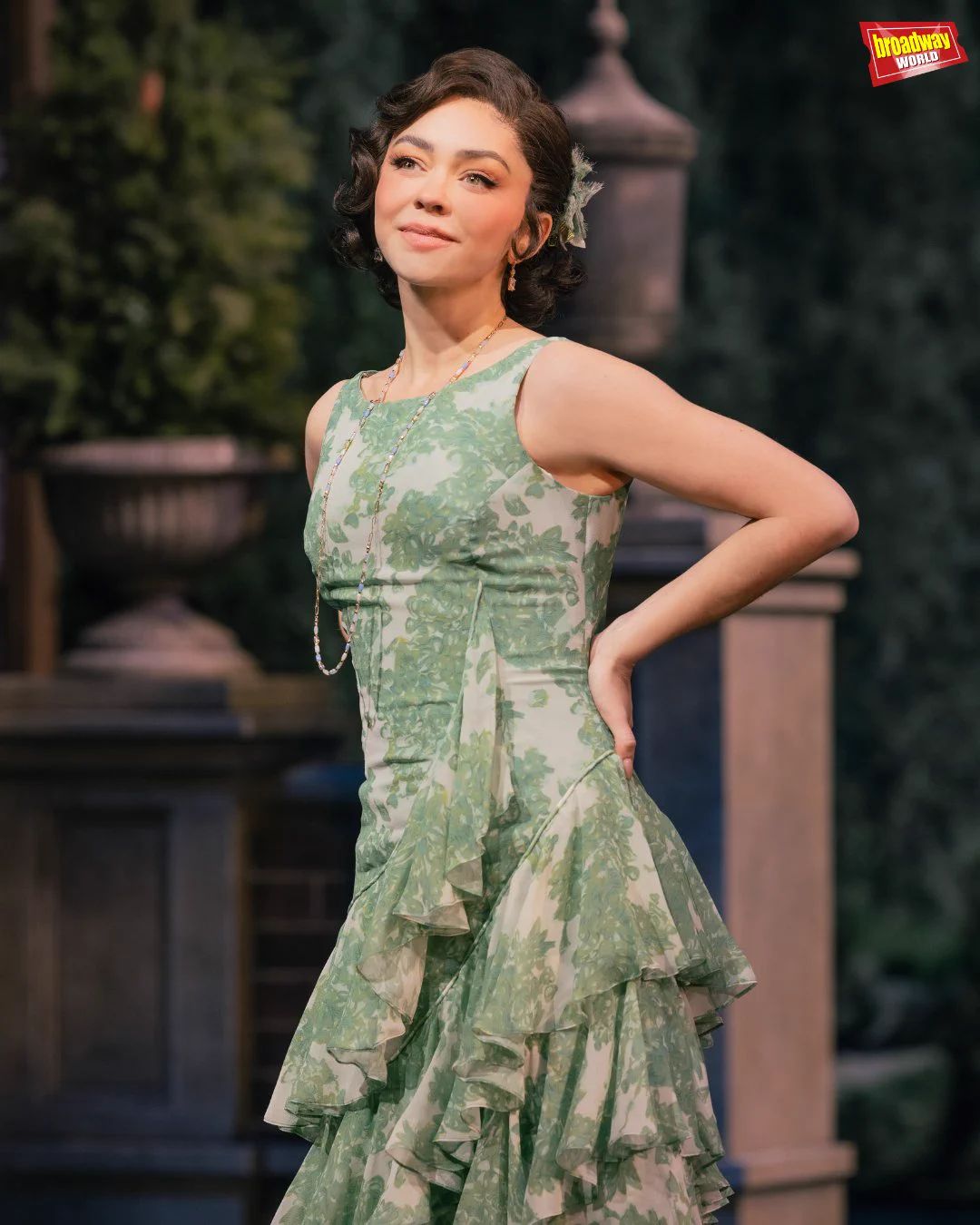 Green Floral Ruffled Dress for a Broadway Outing Green Floral Ruffled Dress for a Broadway Outing — Broadway Outfits