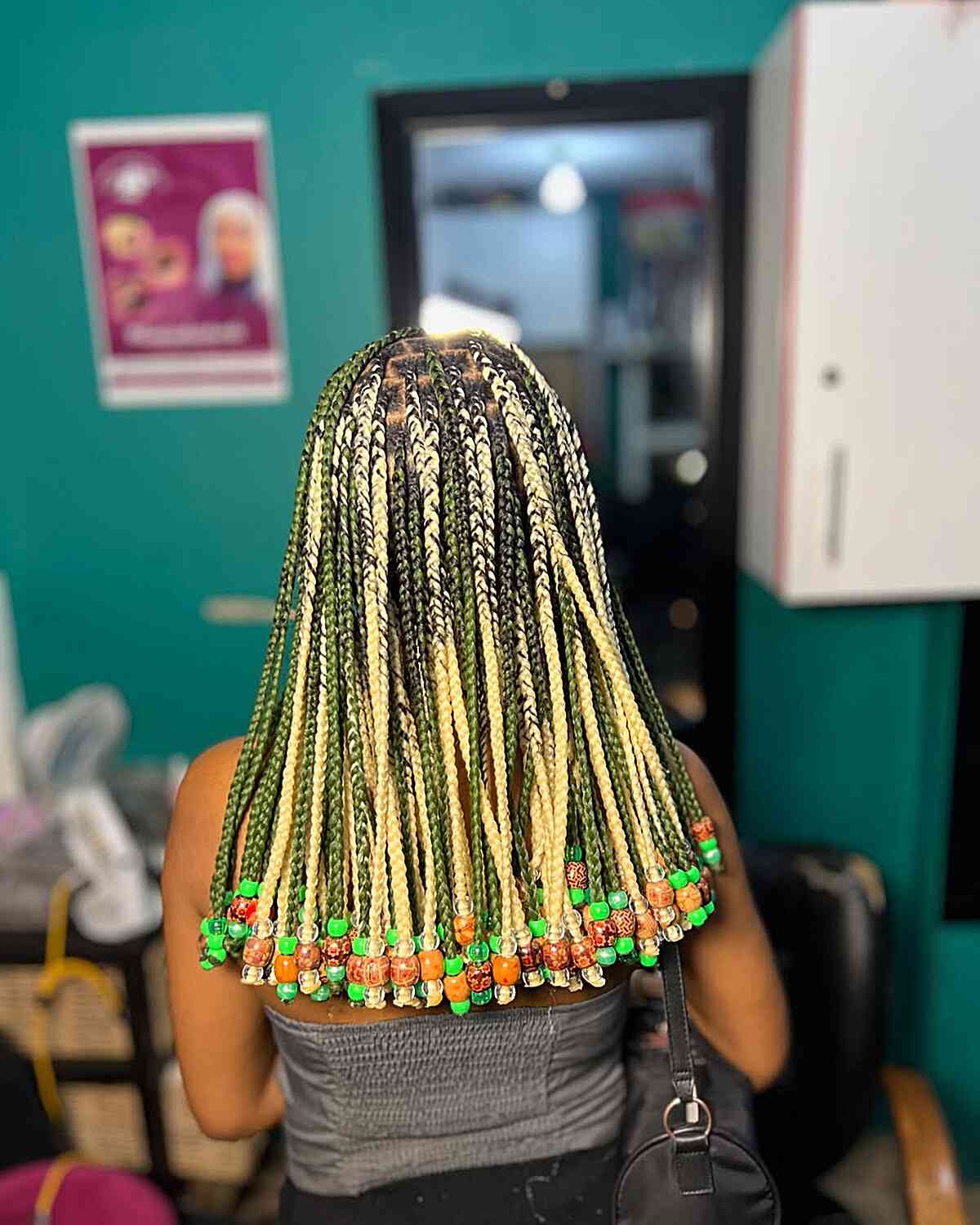 Green and Blonde Knotless Braids with Beads — Colorful Braids
