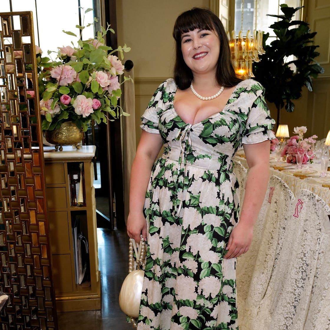 Floral Print Fit-and-Flare Dress with V-Neckline Floral Print Fit-and-Flare Dress with V-Neckline — Dresses for Broad Shoulders