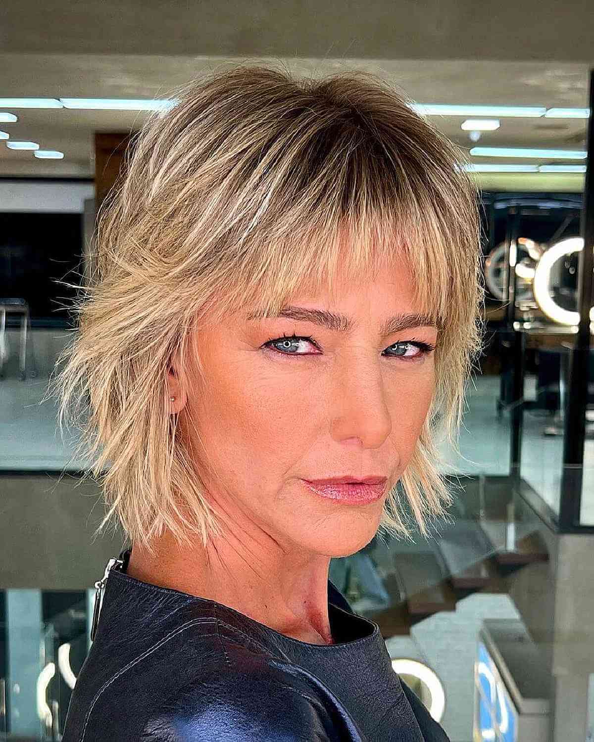 Short Shag With Ash Blonde Roots — Choppy Layers