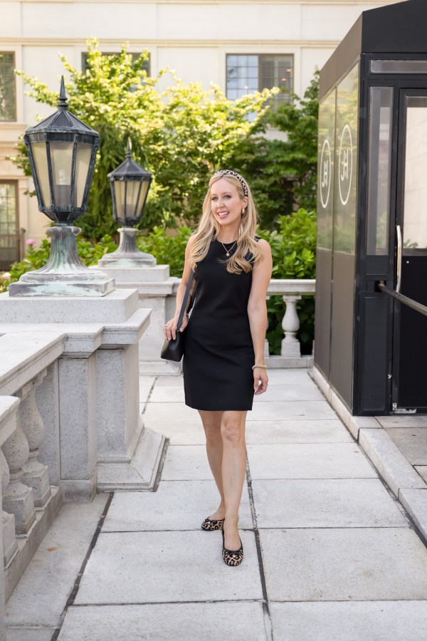 Sheath Dress with Leopard Print Flats — Dark Feminine Outfits