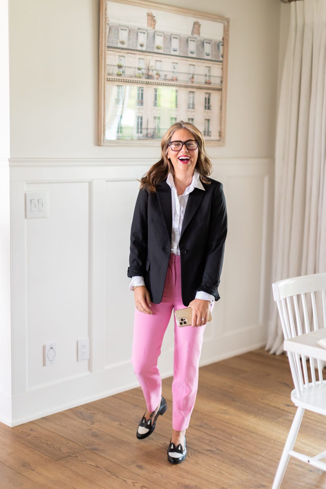 Bold Contrast: Pink Trousers with Black Blazer Bold Contrast: Pink Trousers with Black Blazer — Meet the Teacher Outfits