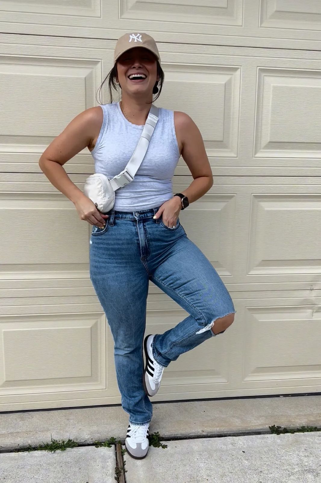 Tank Top with High-Waisted Straight-Leg Jeans — Outfits for Short Torso