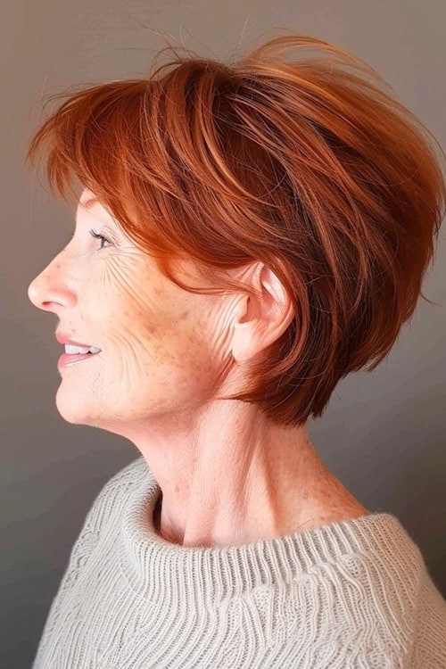 Voluminous Layered Bob In Rich Copper Red Voluminous Layered Bob In Rich Copper Red — Red Hair Over 50