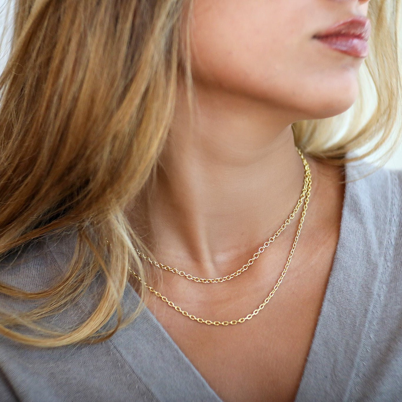 Simple Layered Cable and Link Chains — Dainty Gold Necklaces