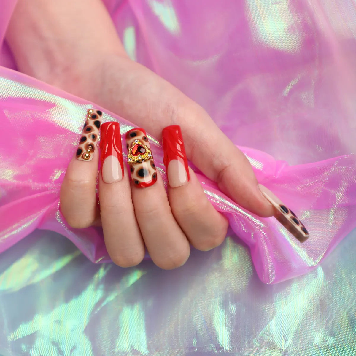 Leopard Print Red French Tip Acrylics Leopard Print Red French Tip Acrylics — First Acrylic Nails