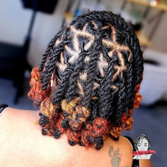 Black Base With Orange-Red Tips Visual Idea Black Base With Orange-Red Tips Visual Idea — Soft Locs Bob