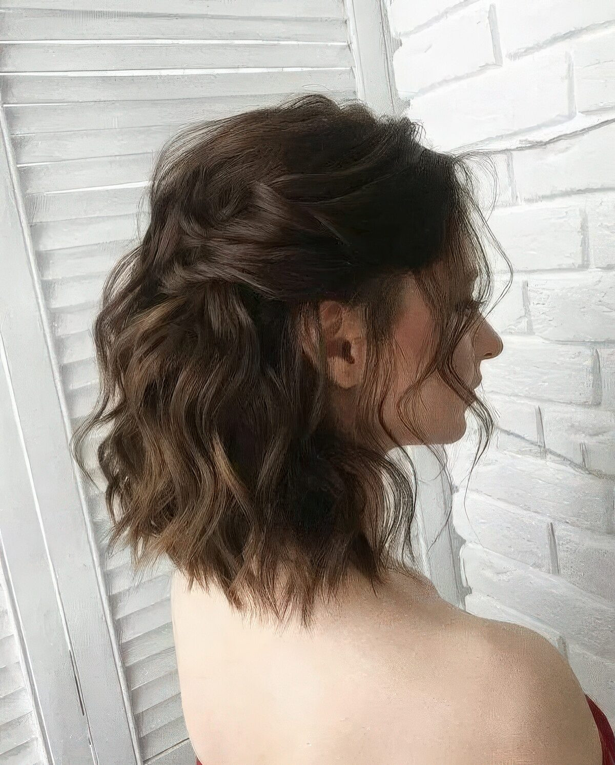 Dark Brown With Caramel Highlights Visual Idea Dark Brown With Caramel Highlights Visual Idea — Half Up Half Down Short Hair