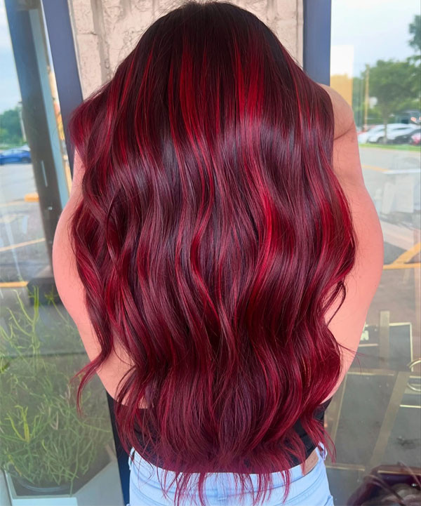Deep Red Base With Bright Red Highlights Visual Idea — Dark Red Hair