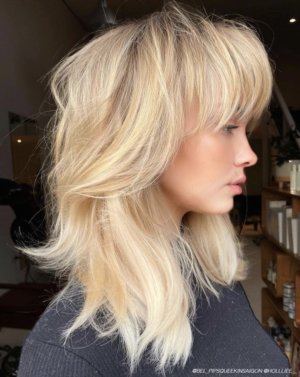 Blonde Collarbone Layers With Bangs Blonde Collarbone Layers With Bangs — 90s Blowout