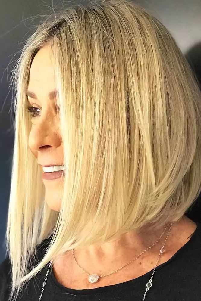 Platinum Blonde Angled Bob Platinum Blonde Angled Bob — Highlights Over 60