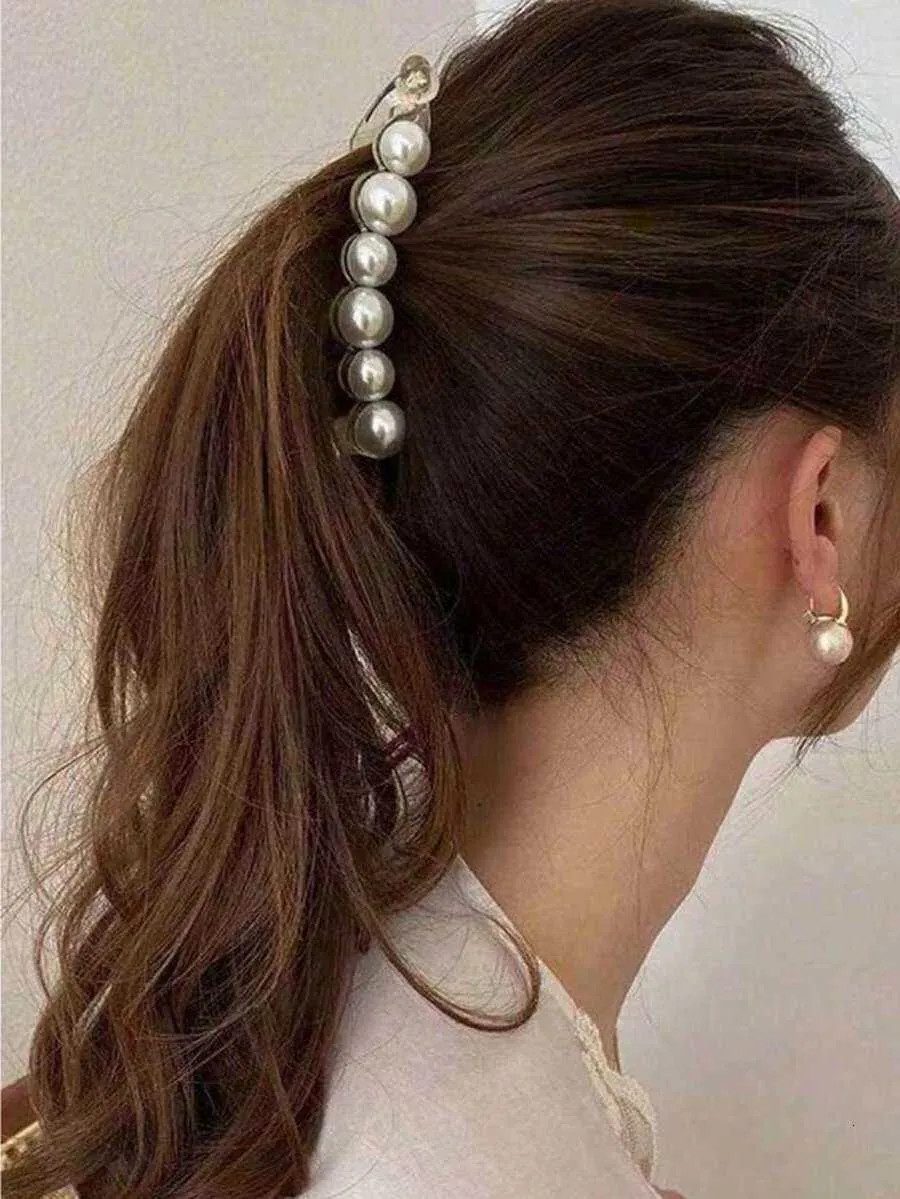 Pearl Embellished Banana Clip Ponytail Pearl Embellished Banana Clip Ponytail — Banana Clip Hairstyles