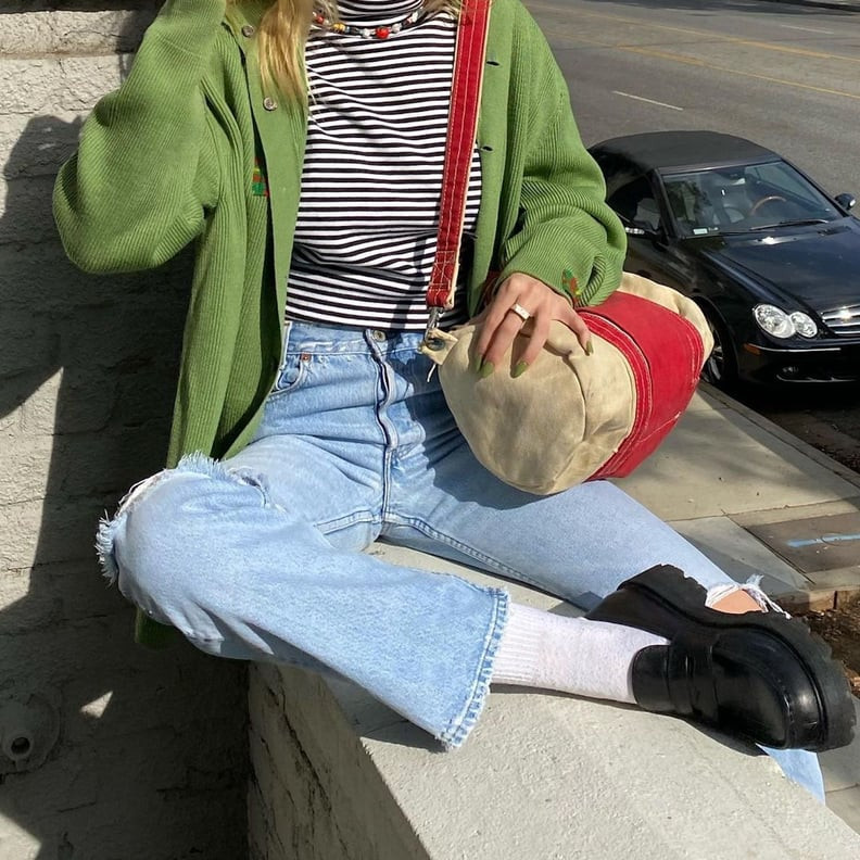 Chic Contrast: Black Chunky Loafers with White Ankle Socks and Striped Top Chic Contrast: Black Chunky Loafers with White Ankle Socks and Striped Top — Socks with Loafers Outfits