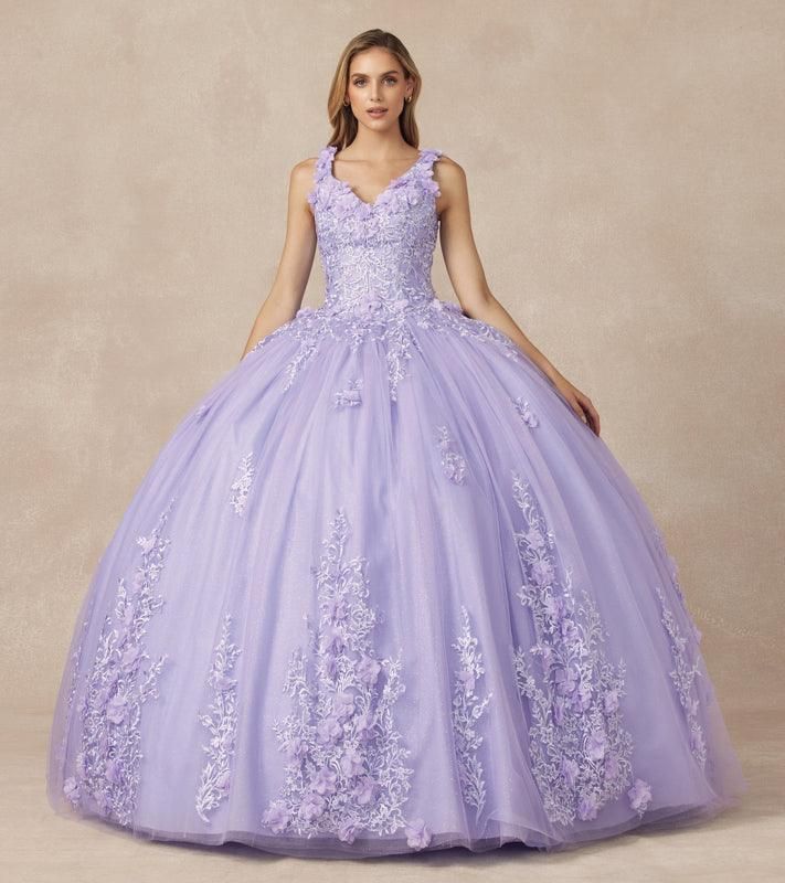 Lavender Sweetheart Ball Gown with White Floral Appliques — Sweet 16 Dresses