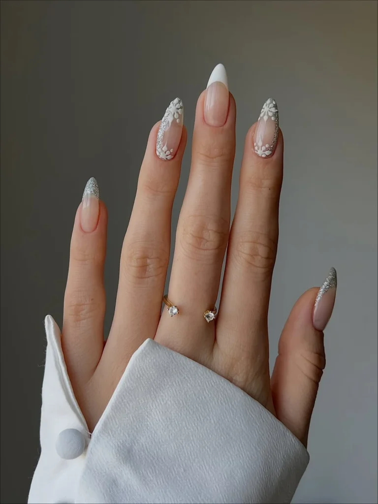 Medium Almond Lace Floral French — Realtor Nails