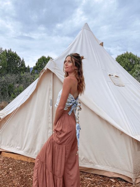 Off-the-Shoulder Top and Wide-Leg Pants for Chic Glamping — Glamping Outfits