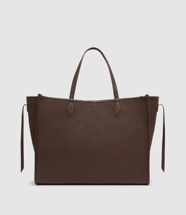 Dark Brown Leather Tote with Side Ties — Laptop Bags for Women